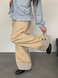 Monique Check Color Matching Cotton Wide Banding Pants