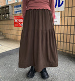 Toriku banding frill corduroy long skirt