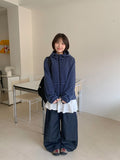[unisex] Konekin two-way striped over knit hooded zip-up
