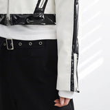Peolan Glossy Color Matching Leather Jacket