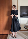 Tian Boat Neck Puff Flare Long One Piece