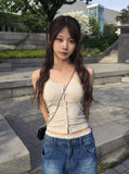 [with cup] Sedal Cap Lace Button Sleeveless