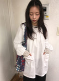 Hudin U-neck Cotton Pocket Blouse