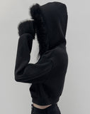 Sharkin fur ribbed hooded zip-up