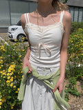 Conma Lace Shirred Ribbon Ribbed Sleeveless