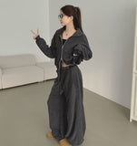 Fleece High-Neck Zip-Up Two-Way Balloon Wide Sweat Suit Set Two-Piece