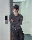 Div Ribbed Henley Neck Long Sleeve Tee