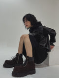 [LANARCH] Noble Leather Pocket Hooded Zip-Up