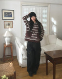 Salt Stripe Boxy Pocket Hooded Knit Cardigan