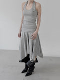 Folding Unbalanced Flare Midi Skirt