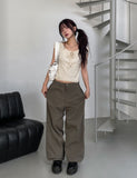 Dot Ribbon Shirring Puff Off-Shoulder Short Sleeve