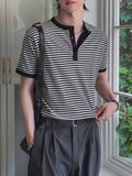 Yushi Stripe Henley Neck Short Sleeve T-Shirt