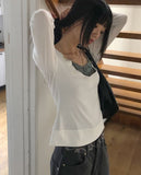 [Fake Layered] Ridan Lace Slim-Fit Layered Long-Sleeve T-Shirt