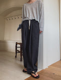 Summer Linen Stripe Banding Pants