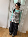 Vinca Check Shirring Sleeveless Bustier Blouse