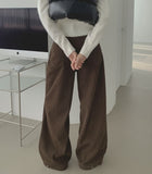 Bonding Brushed Corduroy Hem Snap Wide Balloon Banding Pants