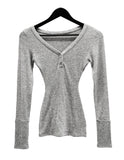 Button Slim V-Neck Tee