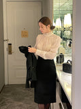 Newriel Wool Tweed H-Line Midi Skirt
