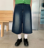 Hensha Washing Bermuda Wide Denim Pants