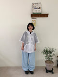 Manteo Seersucker Flower Banding Wide Pants