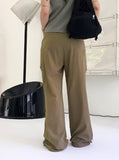 Carburn incision pocket key ring pintuck shirring two-way long wide jogger pants