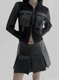 Chadel leather pleats mini skirt
