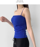With Cup Shirring Crop Plain String Sleeveless