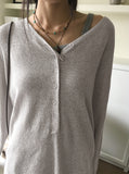 Belky half button henley neck boucle long sleeve knit