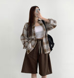 Soft check loose fit long sleeve shirt