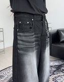 Kady Black Washed Wide Denim Pants
