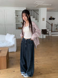Fotton Pintuck Snap Washing Wide Denim Pants