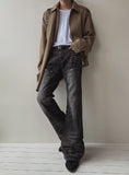 Groove cat-washed rivet flare denim pants