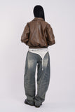 Laser brush balloon denim pants