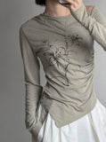 Ink Painting Flower One-Shoulder Off-Tee