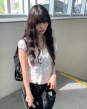Nelly off-lace frill sleeveless blouse