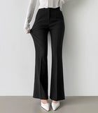 Hidden Banding Pin Tuck Long Boot Cut Span Slacks Pants