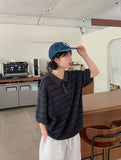 [unisex] Sentez Stripe Boucle Over Short Sleeve Knit