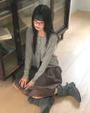 Nilla cut-out round neck button long-sleeved cardigan