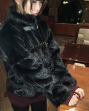 Eri Buckle High Neck Fur Short Jacket