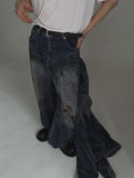 Dirty oil washed denim pants