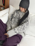 Nopel Vintage Butterfly Angora High Neck Long Sleeve Cardigan Zip Up
