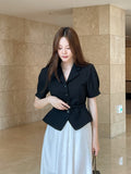 Riven Collar Puff Blouse Jacket (Belt Set)