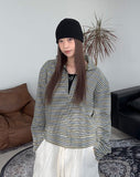 Needeu Crop Stripe Zip Up