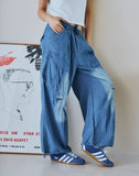 Washed Balloon Cargo Denim Pants