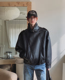 Zadon High-Neck Overs Fit Leather Jacket