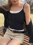 Molan Color Matching Layered Button Cap Sleeveless