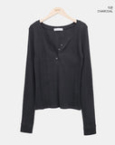 Muhi Button Heart Neck Long Sleeve T-shirt