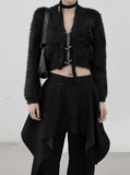 Linked Metal Ring Scarf Fur Cardigan