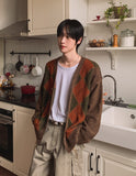Harvers Argyle Color Matching Knit Cardigan