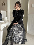 Dimu Toile Pattern Banding Lace Tulle Skirt